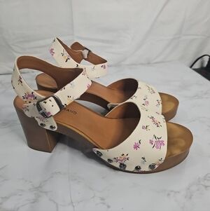 Lucky Brand Women’s Floral Print Faux Leather Block Heel Sandals size 8.5
